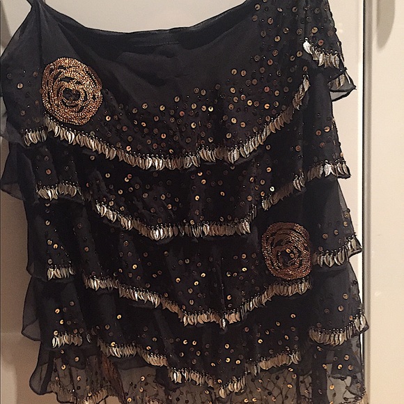 Marciano Black with Gold Beads Tiered Camisole Sm - Picture 1 of 6